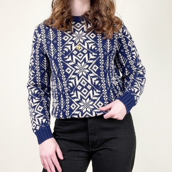 Vintage 100% Wool Fair Isle Sweater Winter Christmas Knit Scandinavian Fisherman - Picture 5 of 5